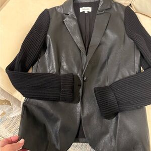 Splendid Black Faux Leather Jacket with knit sleeves
